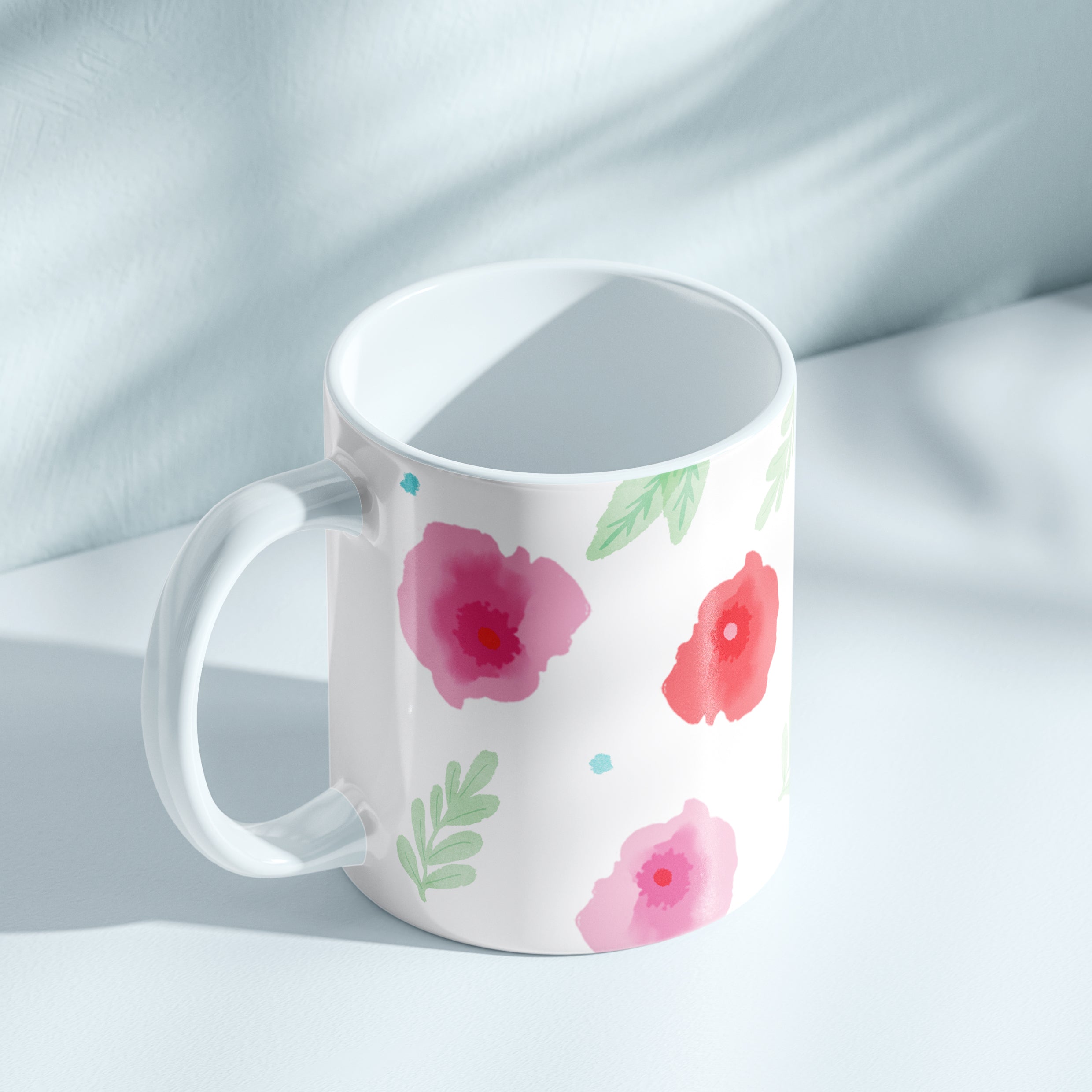 MUG FLEURI ROSE ET ROUGE (33CL)