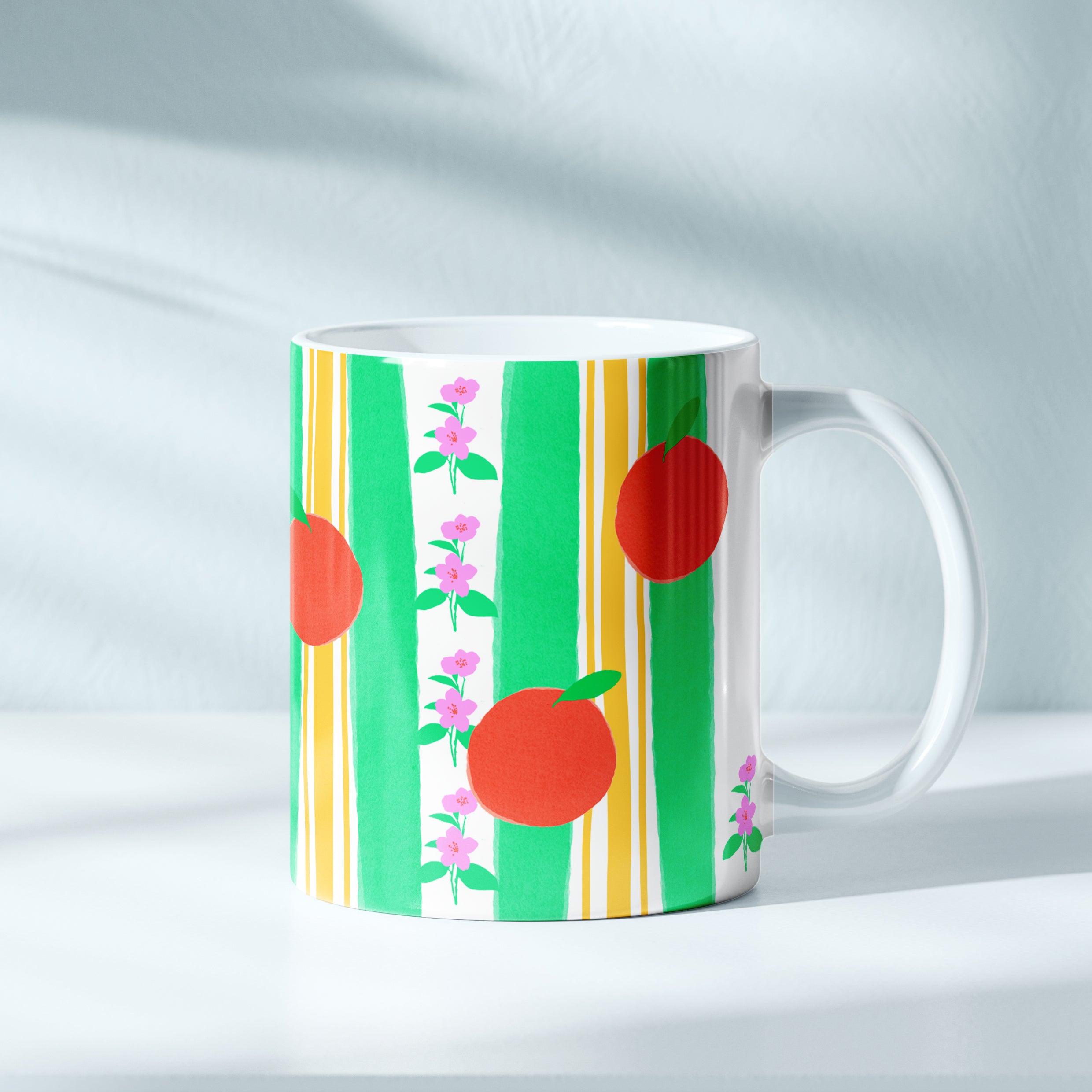 MUG ORANGE RAYURES VERT/JAUNE (33CL)