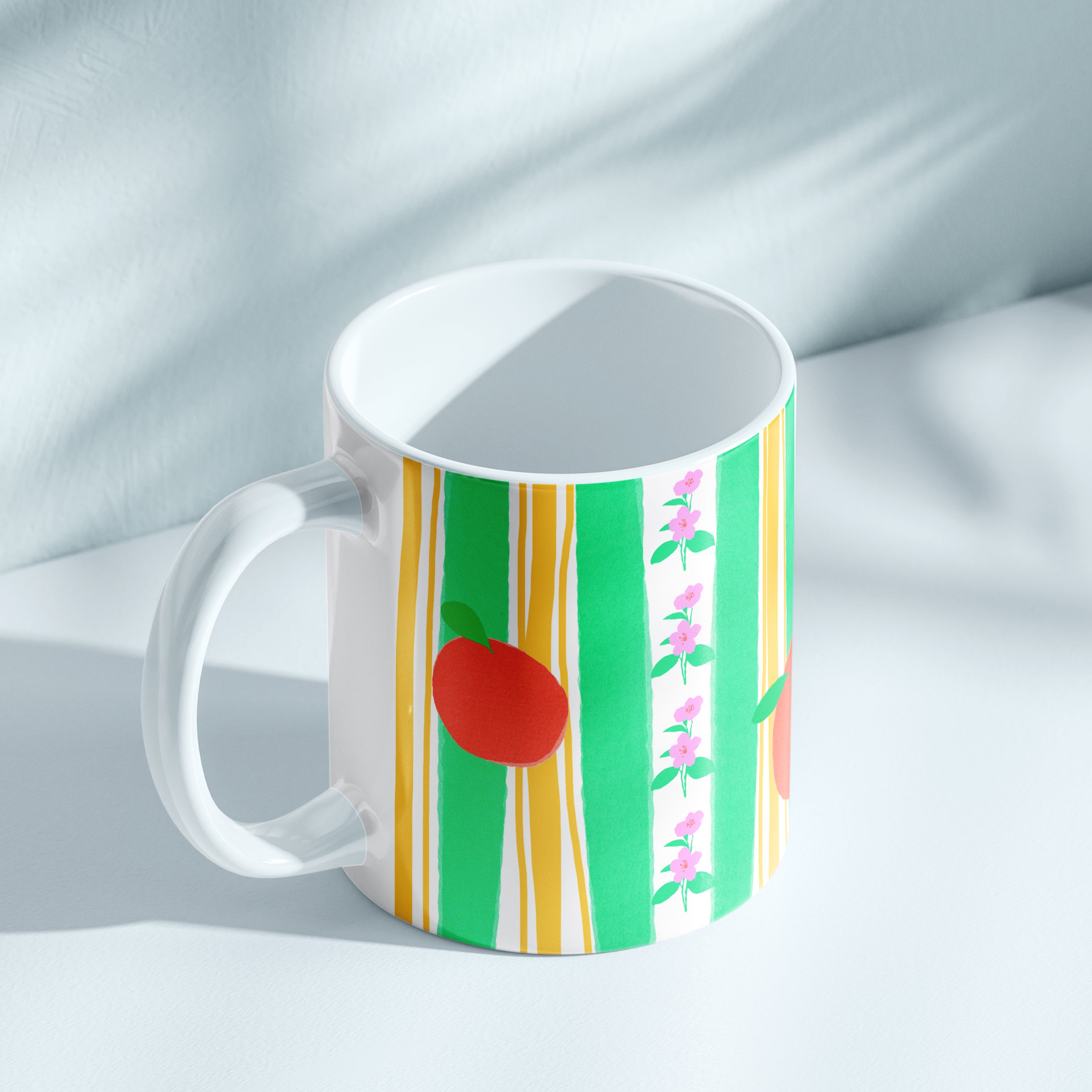 MUG ORANGE RAYURES VERT/JAUNE (33CL)