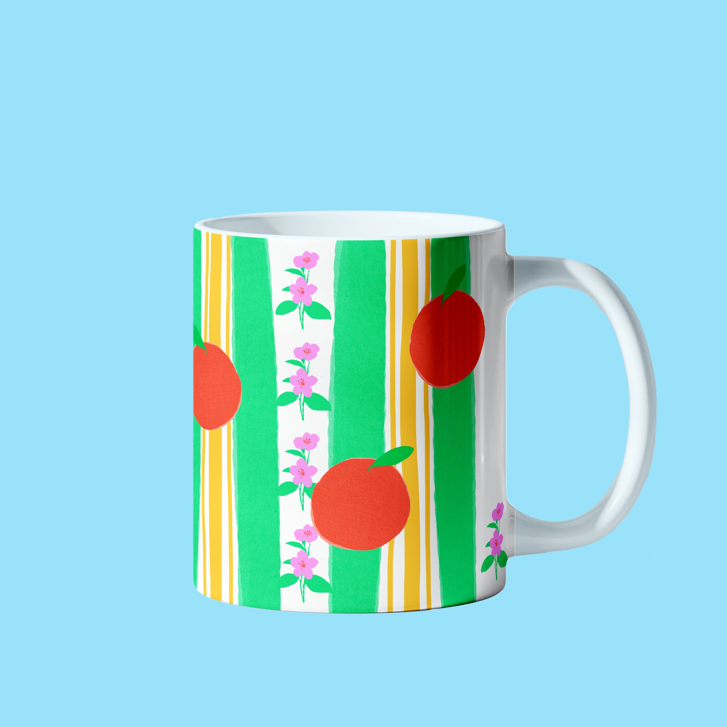 MUG ORANGE RAYURES VERT/JAUNE (33CL)